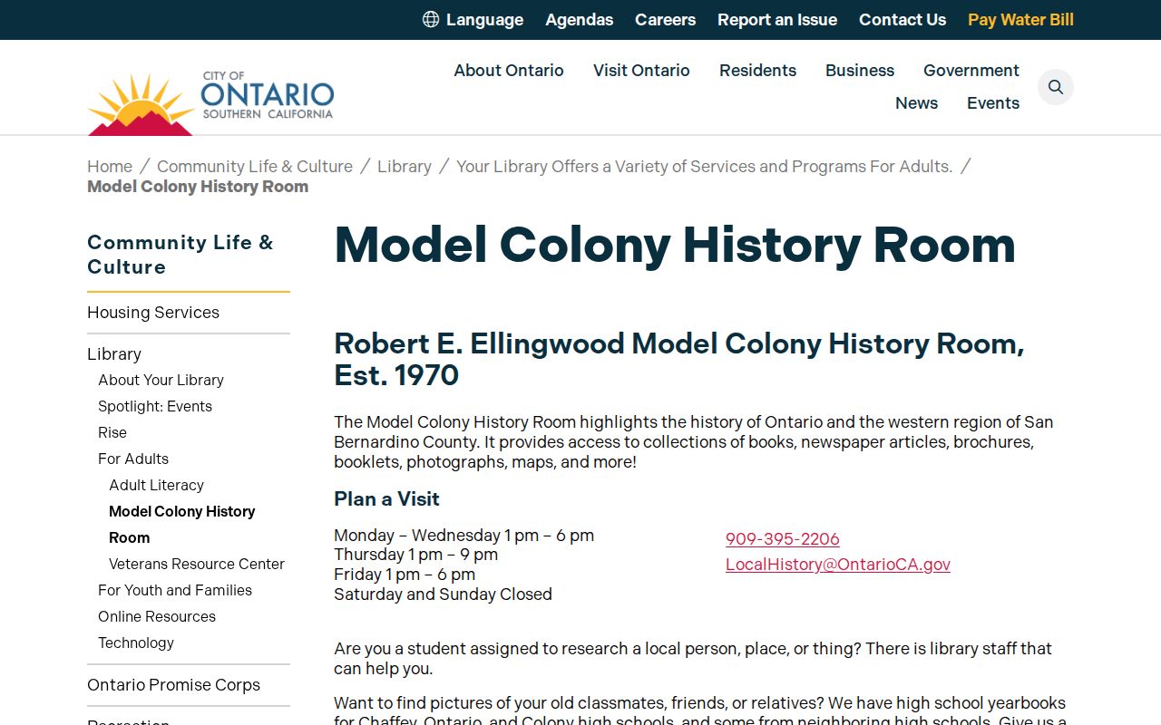 Ontario people directories and yearbook holdings at the Model Colony History Room