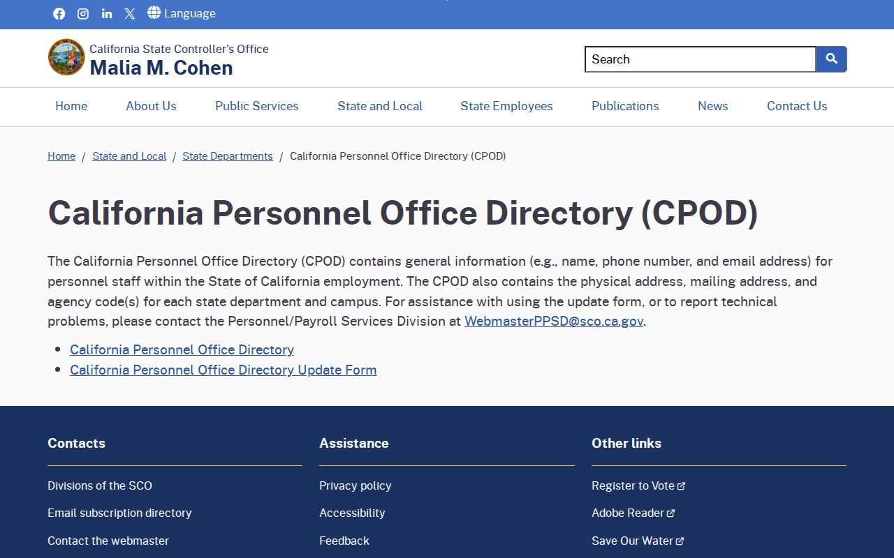 Ontario people directories source for California state personnel office contacts