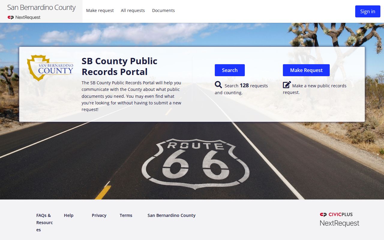 Ontario public records request access through the San Bernardino County NextRequest portal